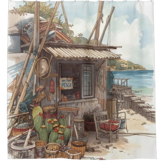 Bonaire-Fischhütte Duschvorhang (Vorderseite)
