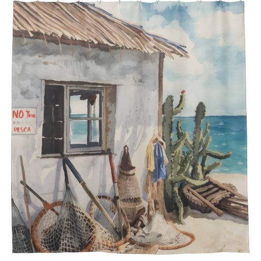 Bonaire-Fischhütte-Duschvorhang Duschvorhang (Vorderseite)