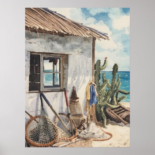 Bonaire Fischhütte Poster (Vorne)