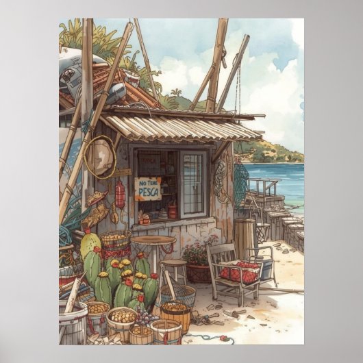 Bonaire Fischhütte Poster (Vorne)