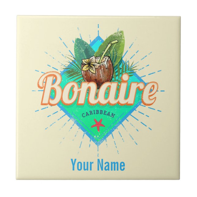 Bonaire Karibik Retro Urlaub Vintage Insel Fliese (Vorderseite)