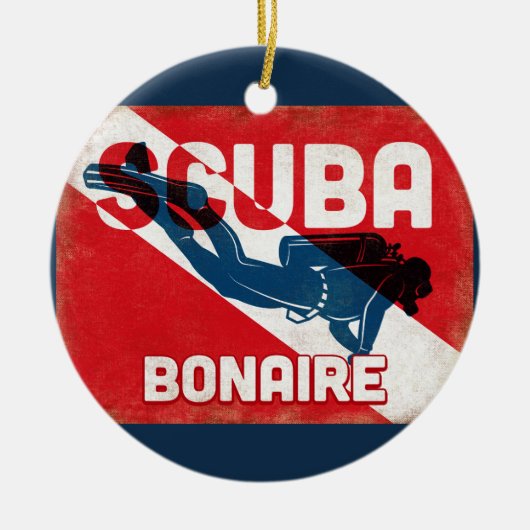 Bonaire Scuba Diver - Blue Retro Keramik Ornament (Vorne)