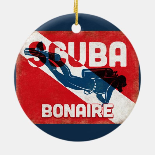 Bonaire Scuba Diver - Blue Retro Keramik Ornament (Hinten)