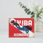 Bonaire Scuba Diver - Blue Retro Postkarte (Stehend Vorderseite)