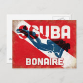 Bonaire Scuba Diver - Blue Retro Postkarte (Vorne/Hinten)