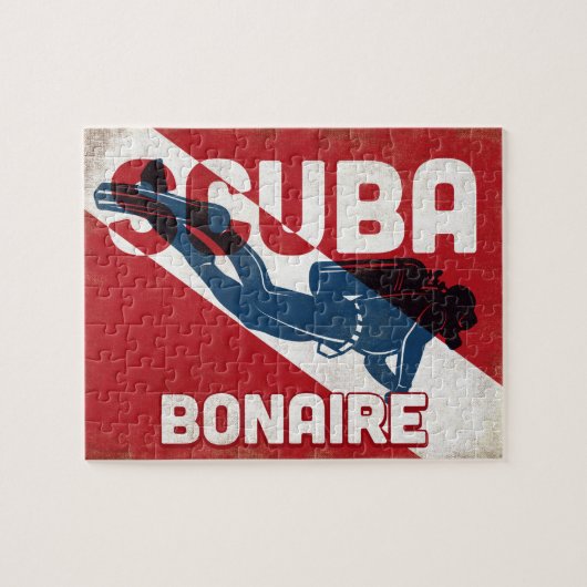 Bonaire Scuba Diver - Blue Retro Puzzle (Horizontal)