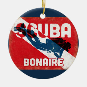 Bonaire-Sporttaucher - blaues Retro Keramik Ornament