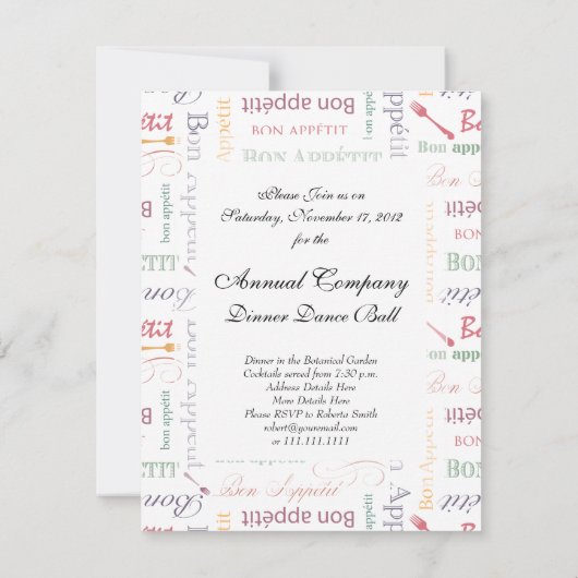 Bonappetit Klassisches Muster Einladung (Rückseite)