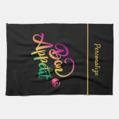 Bonappetitanz Zitat Lila Gelb Schwarz Geschirrtuch (Horizontal)