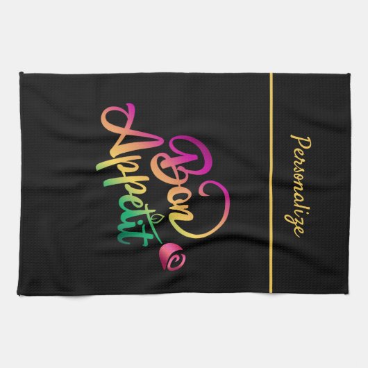 Bonappetitanz Zitat Lila Gelb Schwarz Geschirrtuch (Horizontal)