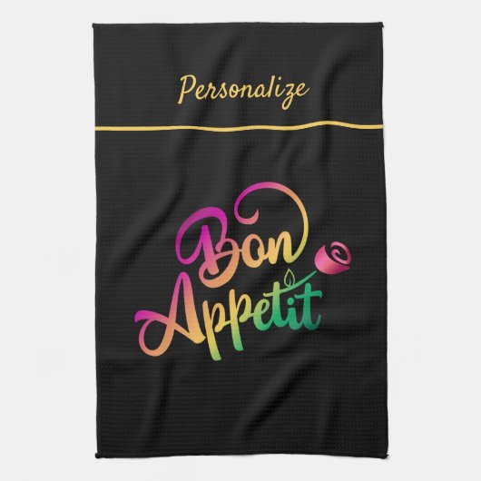 Bonappetitanz Zitat Lila Gelb Schwarz Geschirrtuch (Vertikal)