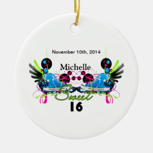 Bonbon 16 Achtzigerjahre Neonturnschuh-Namensdatum Keramikornament