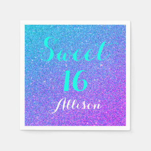 Bonbon 16 aquamariner lila Ombre Glitzer-Schein Serviette