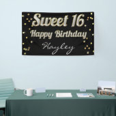 Bonbon 16 Bling Typografie-Goldconfetti-Schwarzes Banner (Messeveranstaltung)
