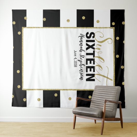 Bonbon 16 Geburtstag Foto-Standhintergrundfahne Wandteppich (Beispiel (Horizontal))