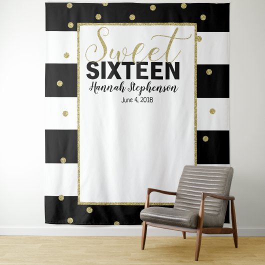 Bonbon 16 Geburtstag Foto-Standhintergrundfahne Wandteppich (Beispiel)