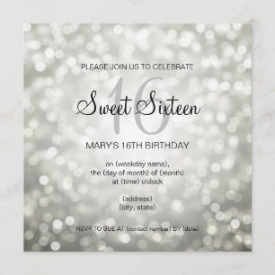 Bonbon 16 Geburtstags-Party-Silber-Glitzer-Lichter Einladung