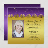 Bonbon 16 lila und Goldamethyst-Sterne Einladung (Vorne/Hinten)