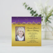 Bonbon 16 lila und Goldamethyst-Sterne Einladung (Stehend Vorderseite)