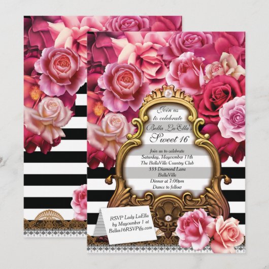 Bonbon 16 Quinceanera Party Einladungen (Vorne/Hinten)
