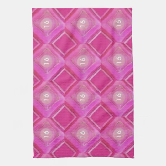 Bonbon 16, rosa Diamant-Zahl Geschirrtuch (Vertikal)