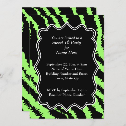 Bonbon 16 schwarzes und Limones grünes Einladung (Vorne/Hinten)