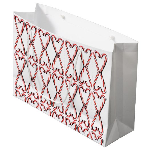 Bonbon Heart Red und White Print Geschenkbeutel Große Geschenktüte (Vorderseite Schrägansicht)
