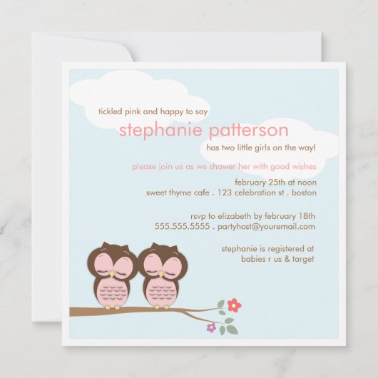 Bonbon paart Schrei-Eulen-rosa Babyparty-Einladung Einladung (Rückseite)