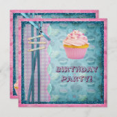 Bonbon wie Zuckerkuchen-Glitzer-Party lädt ein Einladung (Vorne/Hinten)