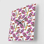 Bonbonmuster | Lollenmuster | Lollipop 6 Quadratische Wanduhr (Winkel)
