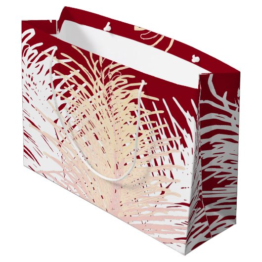 Bonbonrot Blassgelber Pfirsichpfirsich Weiße Feder Große Geschenktüte (Rückseite Schrägansicht)