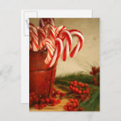 Bonbons in roter Dose mit Beeren Postkarte (Vorne/Hinten)