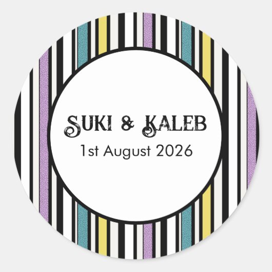 Bonbons-Streifen - Hochzeitsaufkleber Runder Aufkleber (Vorderseite)