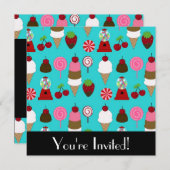 Bonbons und Süßigkeiten Einladung (Vorne/Hinten)