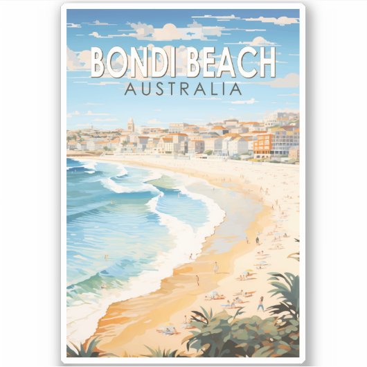 Bondi Beach Australia Reisen Art Vintag Aufkleber (Vorderseite)