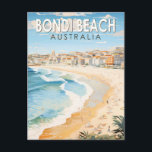 Bondi Beach Australia Reisen Art Vintag Postkarte<br><div class="desc">Bondi Beach in einem Vektor Art Stil. Der weiße Sand-Halbmond von Bondi ist einer der bekanntesten Strände Australiens.</div>