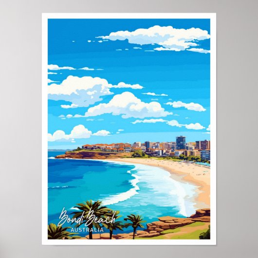 Bondi Beach Australia Reisen Vintage Illustration Poster (Vorne)