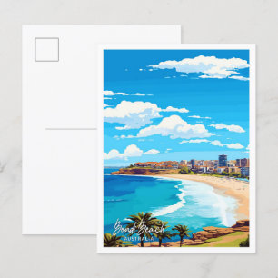 Bondi Beach Australia Reisen Vintage Illustration Postkarte