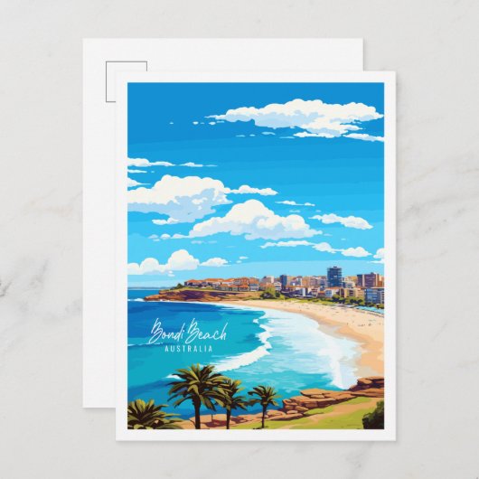 Bondi Beach Australia Vintage-Illustration Postkarte (Vorne/Hinten)