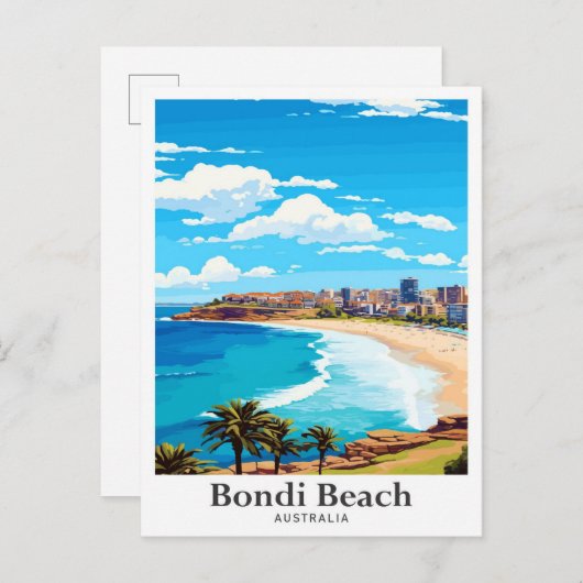 Bondi Beach Australia Vintage Travel Illustration Postkarte (Vorne/Hinten)