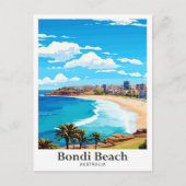 Bondi Beach Australia Vintage Travel Illustration Postkarte (Vorderseite)
