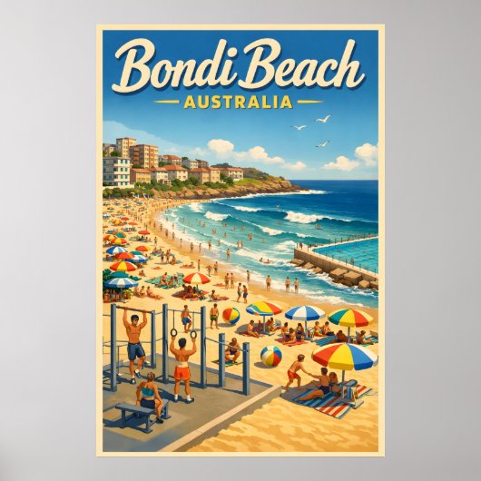 Bondi Beach Australien - Vintage-Reiseposter Poster (Vorne)