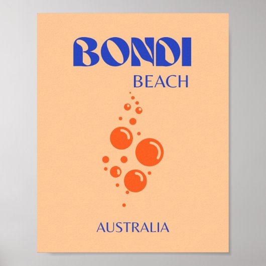 Bondi Beach, Preppy Art, Orange, Blue Poster (Vorne)