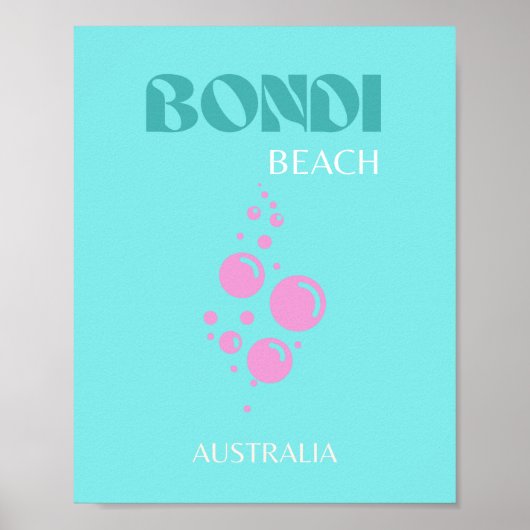 Bondi Beach, Travel Art, Blue Aqua Poster (Vorne)