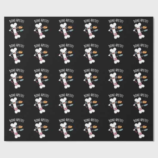 Bone Apetit Funny Cooking Pun Dark BG Geschenkpapier (Flach)