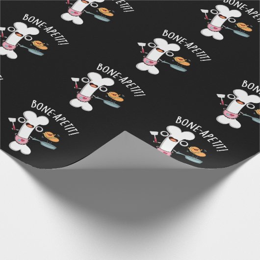 Bone Apetit Funny Cooking Pun Dark BG Geschenkpapier (Ecke)