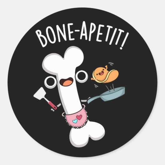 Bone Apetit Funny Cooking Pun Dark BG Runder Aufkleber (Vorderseite)