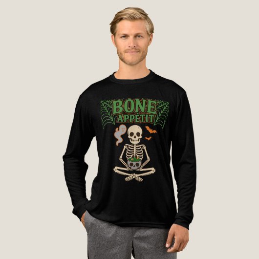 Bone Appétit Halloween Skeleton mit Cauldron Tri-Blend Shirt (Volle Vorderseite)