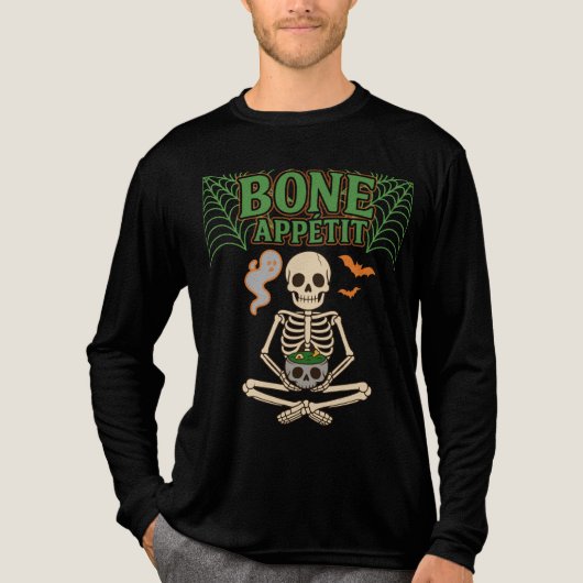 Bone Appétit Halloween Skeleton mit Cauldron Tri-Blend Shirt (Vorderseite)
