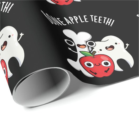 Bone Apple Teeth Funny Bona Appetit Pun Dark BG Geschenkpapier (Rolleneckpunkt)
